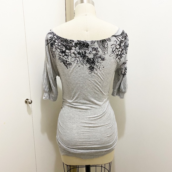 Language Angels Floral Rhinestone Draped Blouse S - Picture 8 of 9